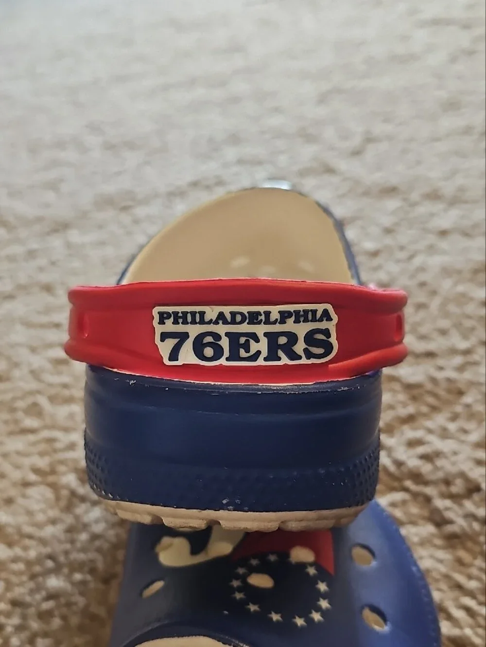 CROCS Navy Blue and Red Slip-On Clogs with Number Graphic